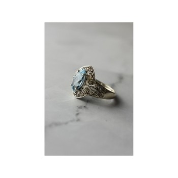 925 Sterling Silver Blue Spinel Openwork Ring Size 8.5