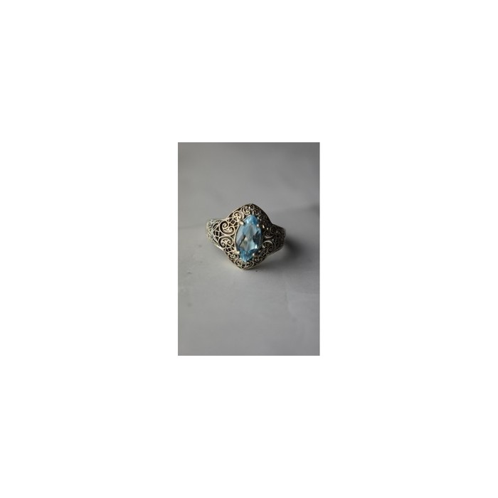 925 Sterling Silver Blue Spinel Openwork Ring Size 8.5