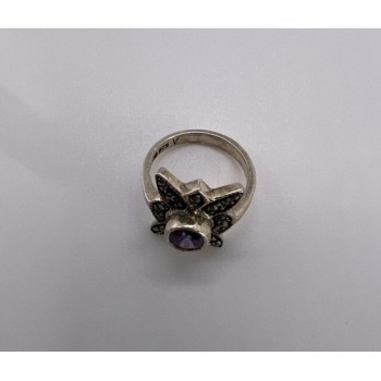 925 Sterling Silver Amethyst & Marcasite Ring Size 5