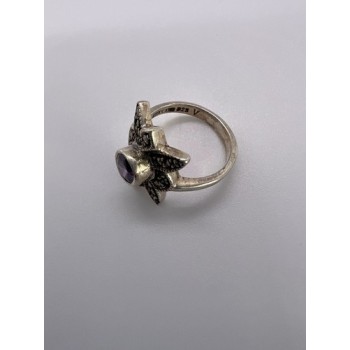 925 Sterling Silver Amethyst & Marcasite Ring Size 5