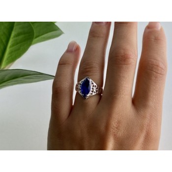 925 Sterling Silver Blue Tourmaline Ring Size 6.5