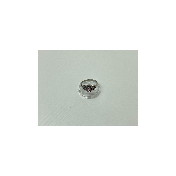 925 Sterling Silver Pink Topaz & Goshenite Ring Size 9.5