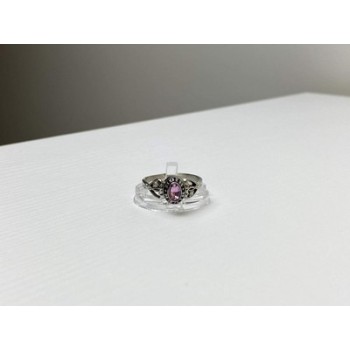 925 Sterling Silver Pink Topaz & Goshenite Ring Size 9.5