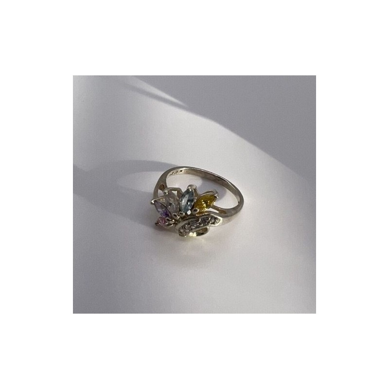 925 Sterling Silver & Multicolor CZ Ring Size 7.5