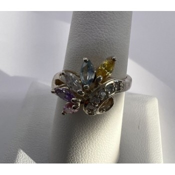 925 Sterling Silver & Multicolor CZ Ring Size 7.5