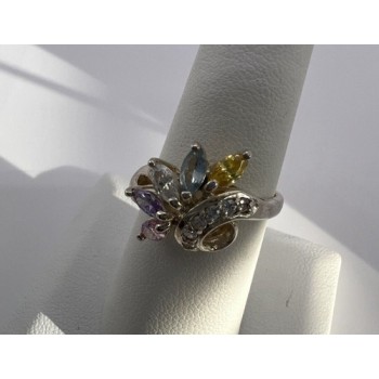 925 Sterling Silver & Multicolor CZ Ring Size 7.5