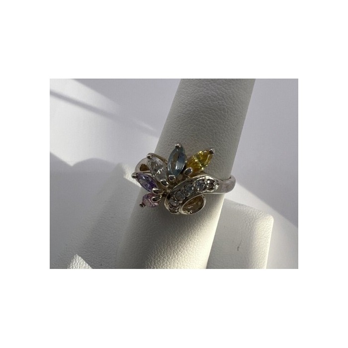 925 Sterling Silver & Multicolor CZ Ring Size 7.5