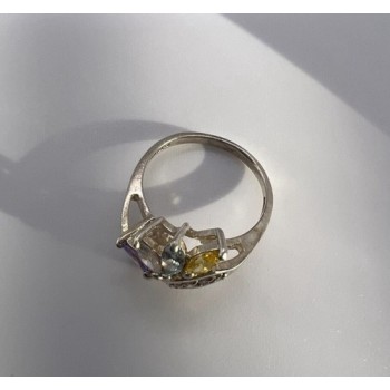 925 Sterling Silver & Multicolor CZ Ring Size 7.5