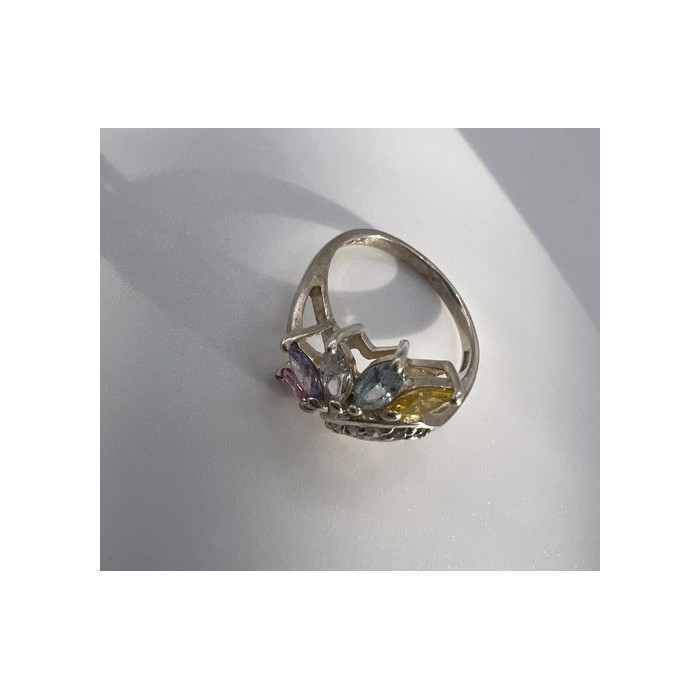 925 Sterling Silver & Multicolor CZ Ring Size 7.5