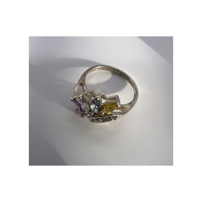 925 Sterling Silver & Multicolor CZ Ring Size 7.5