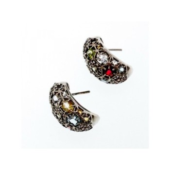 925 Sterling Silver Multi Gemstones Stud Earrings