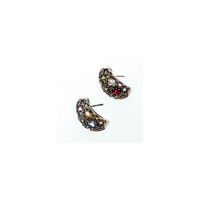 925 Sterling Silver Multi Gemstones Stud Earrings