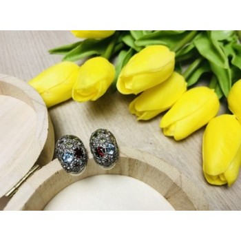 925 Sterling Silver Multi Gemstones Stud Earrings