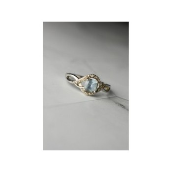 925 Sterling Silver Blue Spinel & CZ Ring Size 9