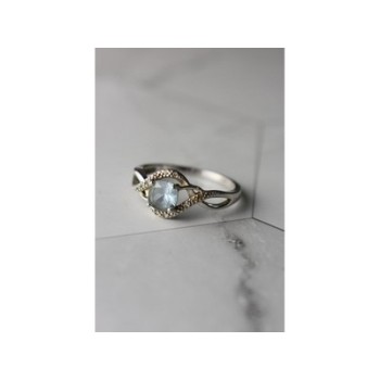 925 Sterling Silver Blue Spinel & CZ Ring Size 9