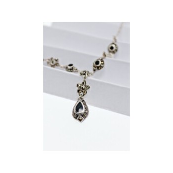 925 STERLING SILVER NEPHRITE & MARCASITE NECKLASE