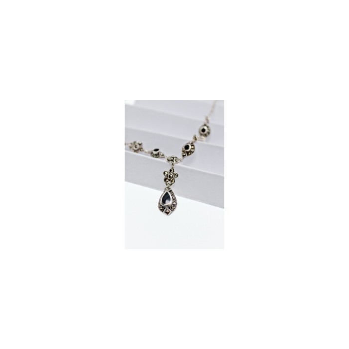 925 STERLING SILVER NEPHRITE & MARCASITE NECKLASE