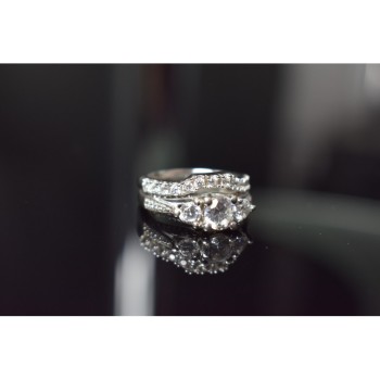 925 Sterling Silver CZ Double Ring Size 6.5