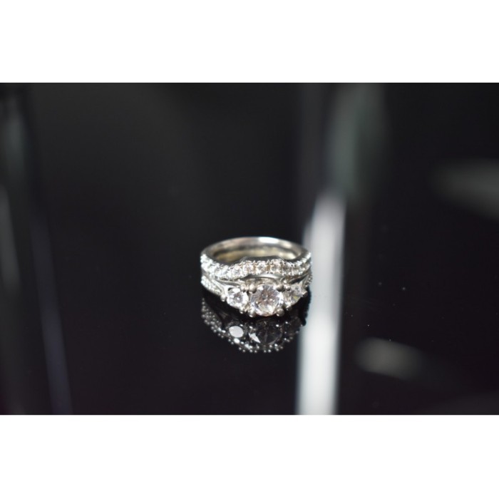 925 Sterling Silver CZ Double Ring Size 6.5