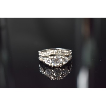 925 Sterling Silver CZ Double Ring Size 6.5