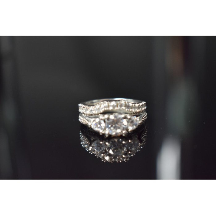 925 Sterling Silver CZ Double Ring Size 6.5