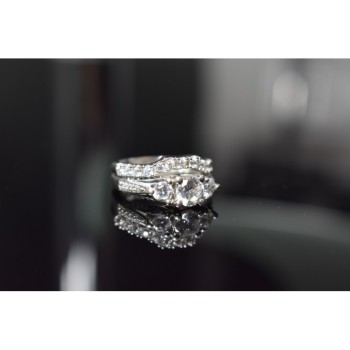 925 Sterling Silver CZ Double Ring Size 6.5