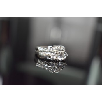925 Sterling Silver CZ Double Ring Size 6.5