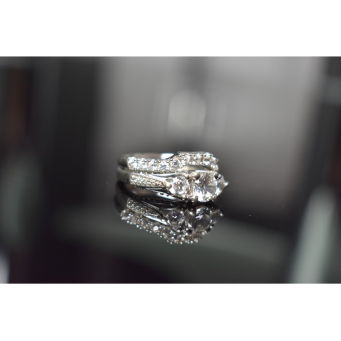 925 Sterling Silver CZ Double Ring Size 6.5