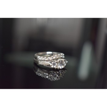 925 Sterling Silver CZ Double Ring Size 6.5