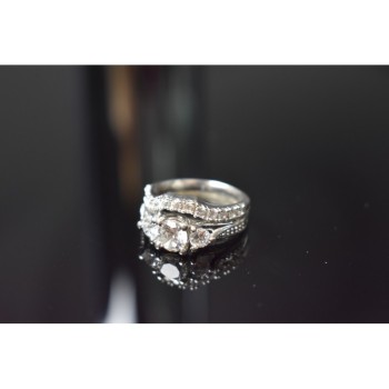 925 Sterling Silver CZ Double Ring Size 6.5