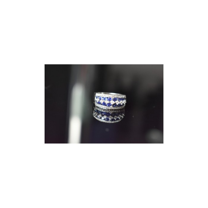 925 Sterling Silver London Blue & White Topaz Ring Size 6.5