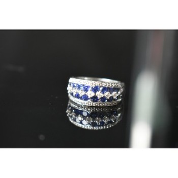 925 Sterling Silver London Blue & White Topaz Ring Size 6.5