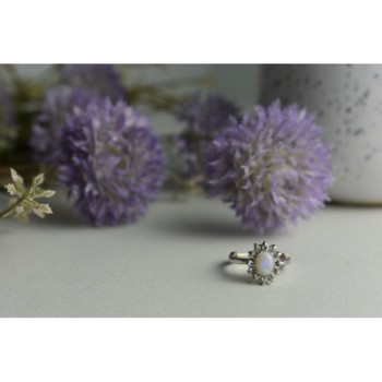 VINTAGE 925 STERLING SILVER OPAL & QUARTZ RING SIZE 5.5