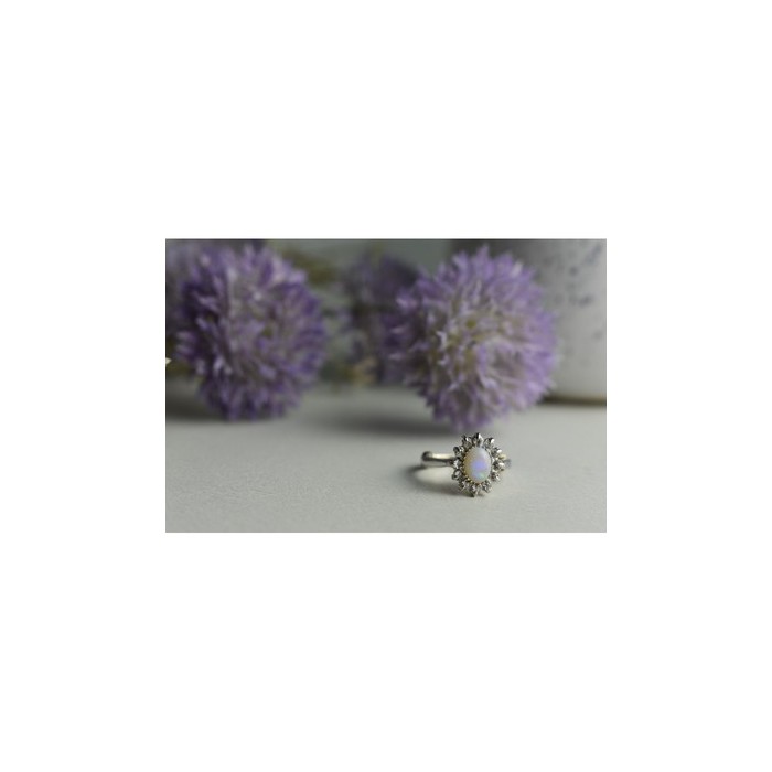 VINTAGE 925 STERLING SILVER OPAL & QUARTZ RING SIZE 5.5