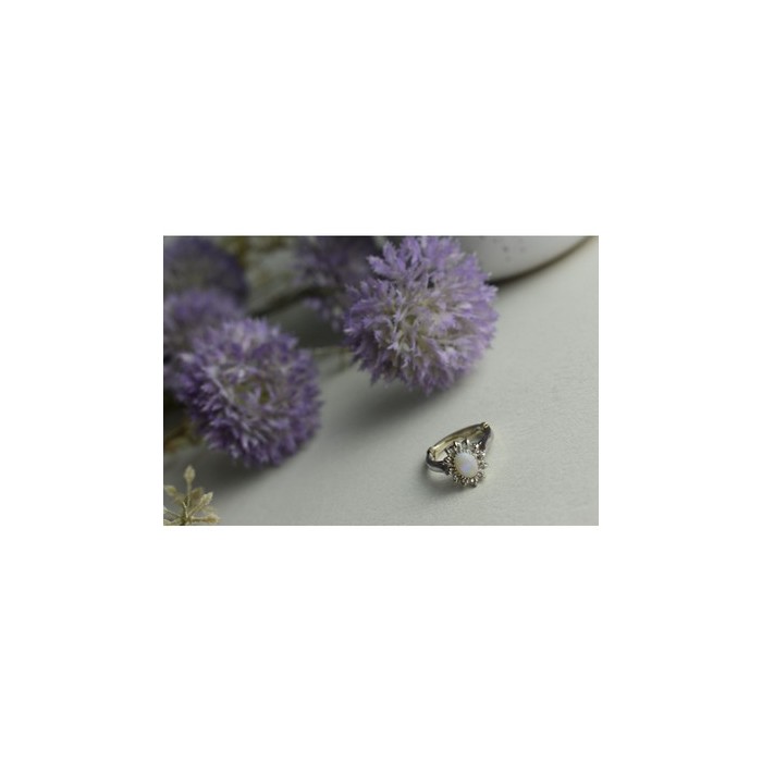 VINTAGE 925 STERLING SILVER OPAL & QUARTZ RING SIZE 5.5