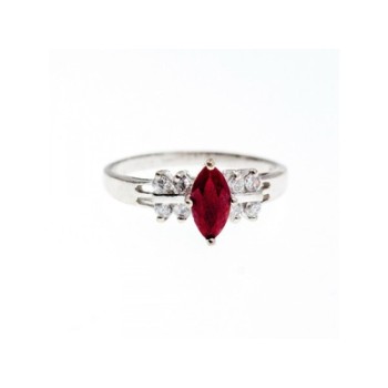 925 Sterling Silver Rubellite & CZ Ring Size 9