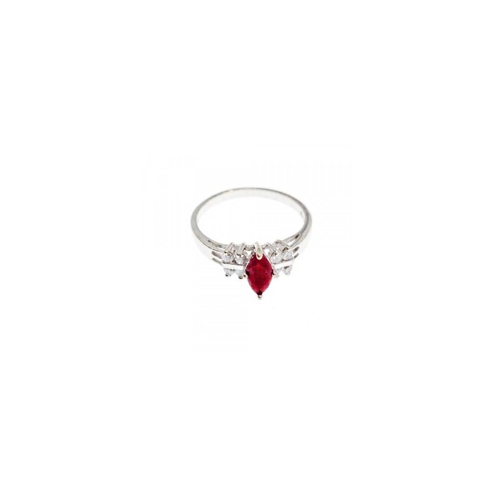 925 Sterling Silver Rubellite & CZ Ring Size 9
