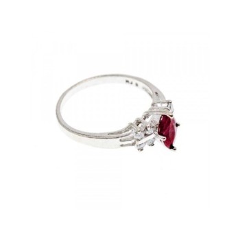 925 Sterling Silver Rubellite & CZ Ring Size 9
