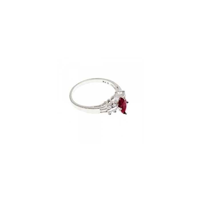 925 Sterling Silver Rubellite & CZ Ring Size 9