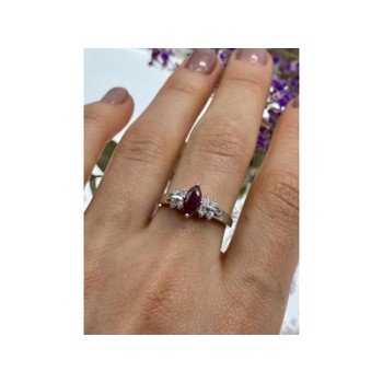 925 Sterling Silver Rubellite & CZ Ring Size 9