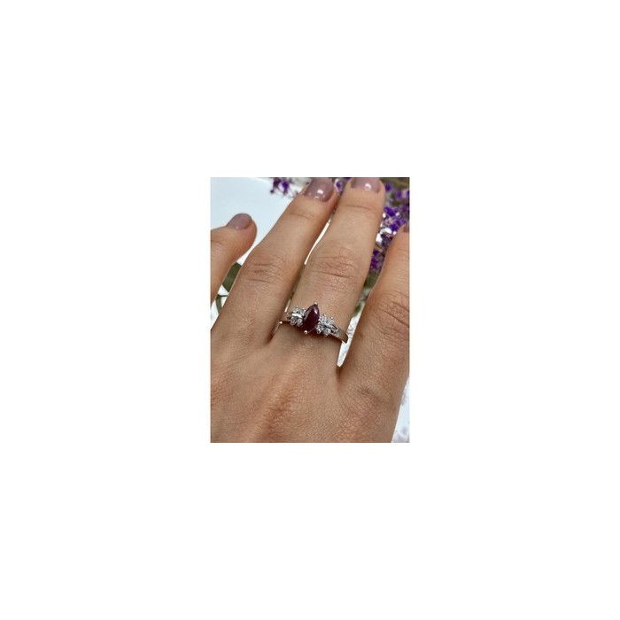 925 Sterling Silver Rubellite & CZ Ring Size 9