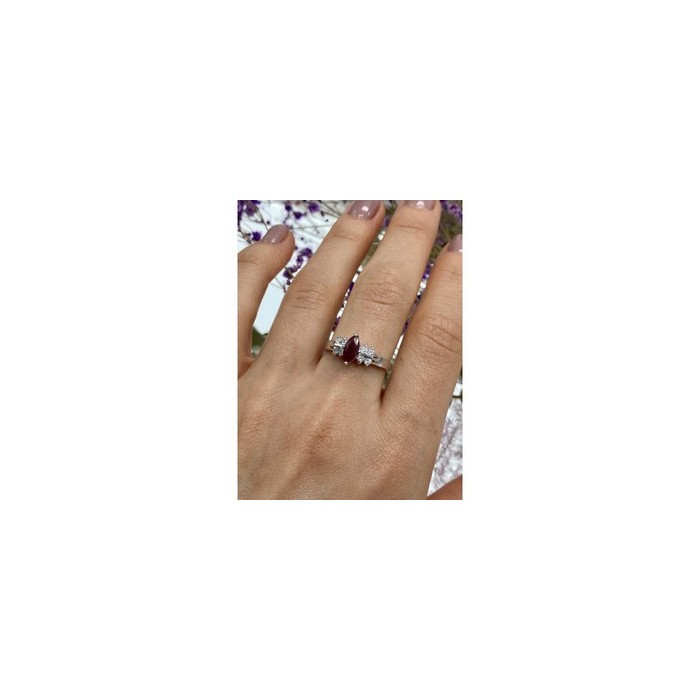 925 Sterling Silver Rubellite & CZ Ring Size 9