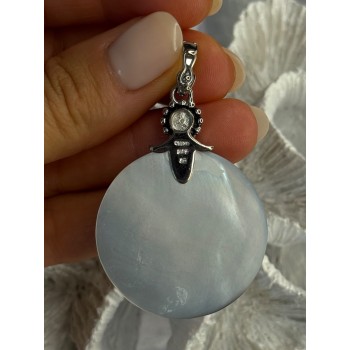 925 Sterling Silver Abalone & Pearl Pendant Length 2.30 inch