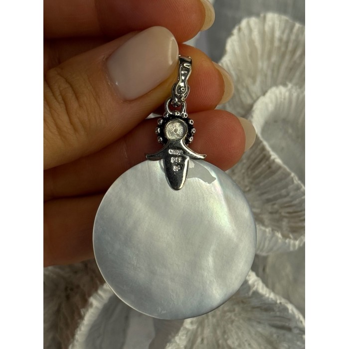 925 Sterling Silver Abalone & Pearl Pendant Length 2.30 inch