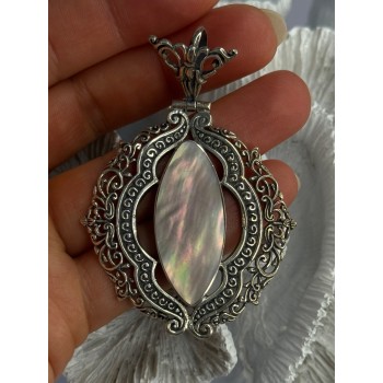 Vintage 925 Sterling Silver Abalone Pendant Length 2.60 inch