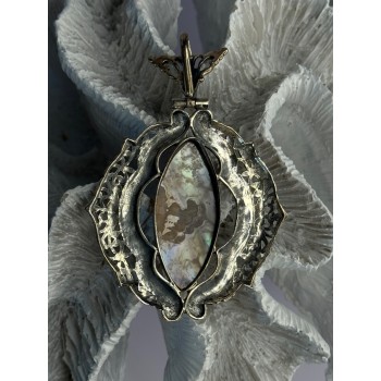 Vintage 925 Sterling Silver Abalone Pendant Length 2.60 inch