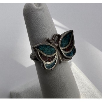 925 Sterling Silver & Opal Butterfly Ring Size 4.5