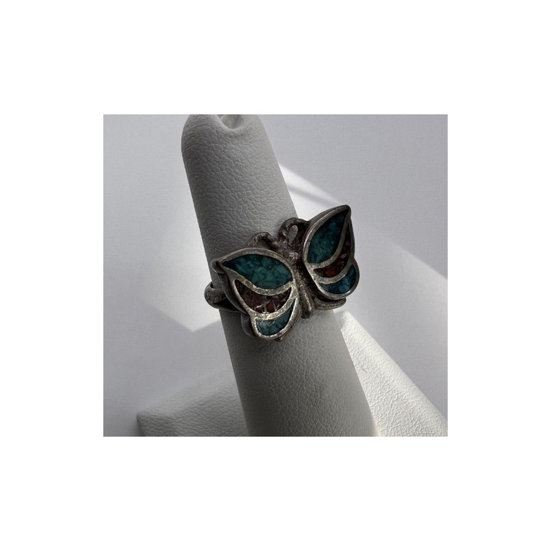 925 Sterling Silver & Opal Butterfly Ring Size 4.5