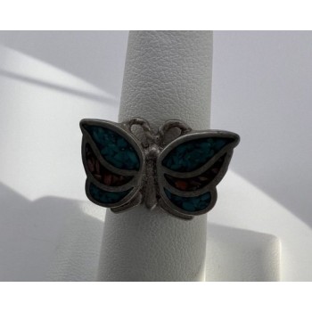 925 Sterling Silver & Opal Butterfly Ring Size 4.5