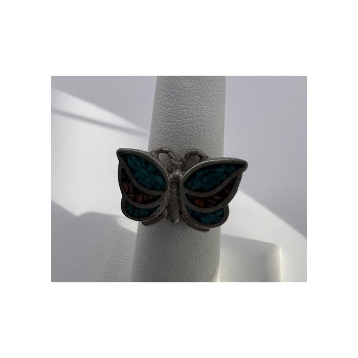 925 Sterling Silver & Opal Butterfly Ring Size 4.5